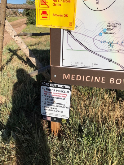 Medicine Bow National Forest Vedauwoo Road Restrictions Sign, Wyoming